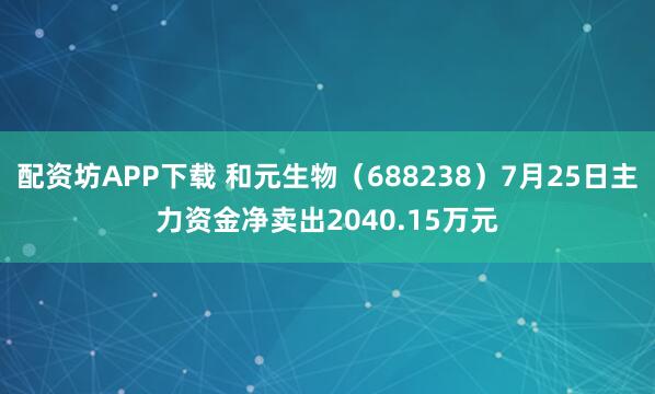 配资坊APP下载 和元生物（688238）7月25日主力资金净卖出2040.15万元