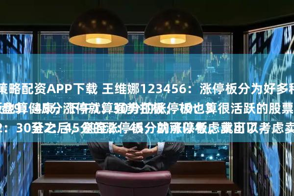 E策略配资APP下载 王维娜123456：涨停板分为好多种：
早盘9：45分涨停就算强势打板，10：30左右涨停板也算健康，下午1：30分的涨停板也算很活跃的股票，比较强势。
唯独，午盘2：30分之后，甚至2：45分的涨停板，就可以考虑卖出了，